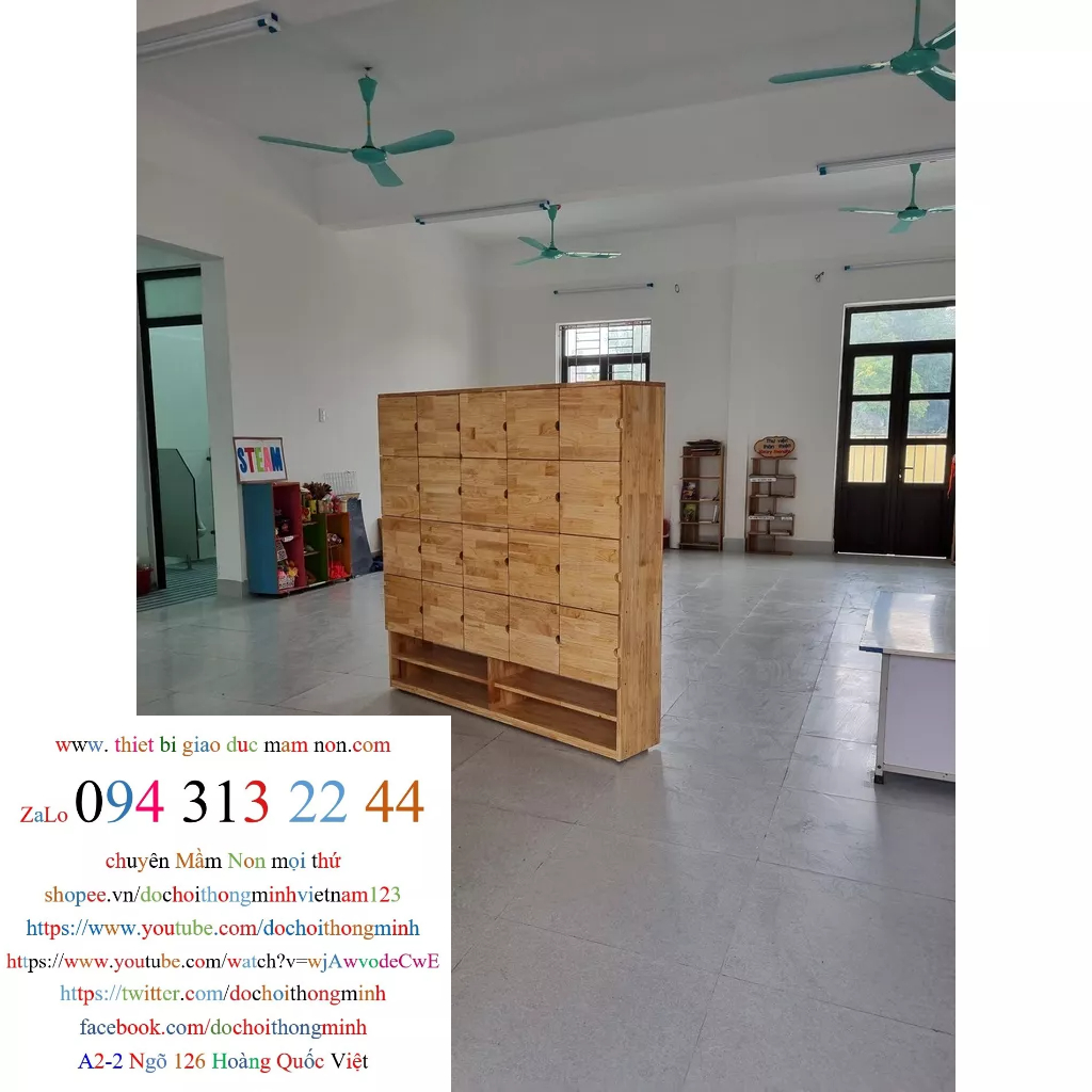 Tủ đựng ba lô có giá để dép 20 ô, kèm 2 ngăn để dép gỗ thông tự nhiên