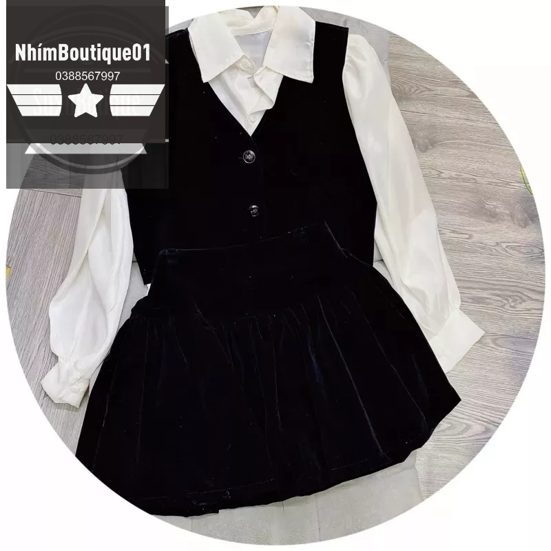 Set Áo sơ mi + Gile+Chân váy New Tag mới Hàng Đẹp