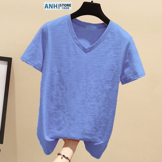 Áo thun xược cotton nữ cổ tim nữ 2025 ANHSTORE, áo thun cổ tim phom rộng Full size 40kg - 75kg