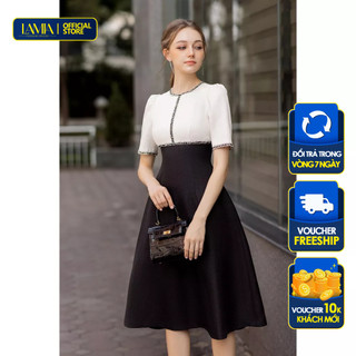 Đầm công sở Lamia Design LD155 màu trắng đen phối viền dạ thanh lịch