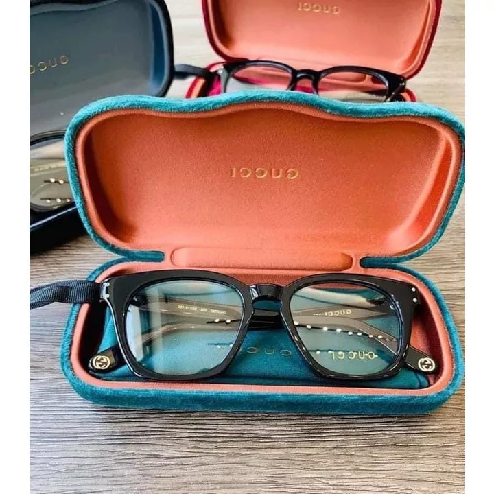 Mắt kính giả cận nam nữ gucci gọng vuông màu đen gọng kính cận chủ tịch tặng khăn