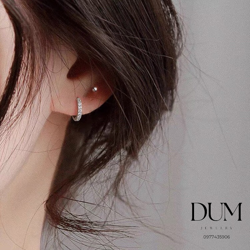 Khuyên tai  BẠC tròn đính đá Khuyên tai cho bé gái, khuyên tai nữ, nam  ByDUM