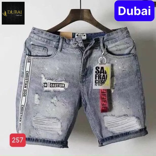 QUẦN SỌT SHORT LỬNG JEAN NAM CHẤT BÒ XANH WASSH RÁCH SANG CHẢNH -DB 257- DUBAI FASHION