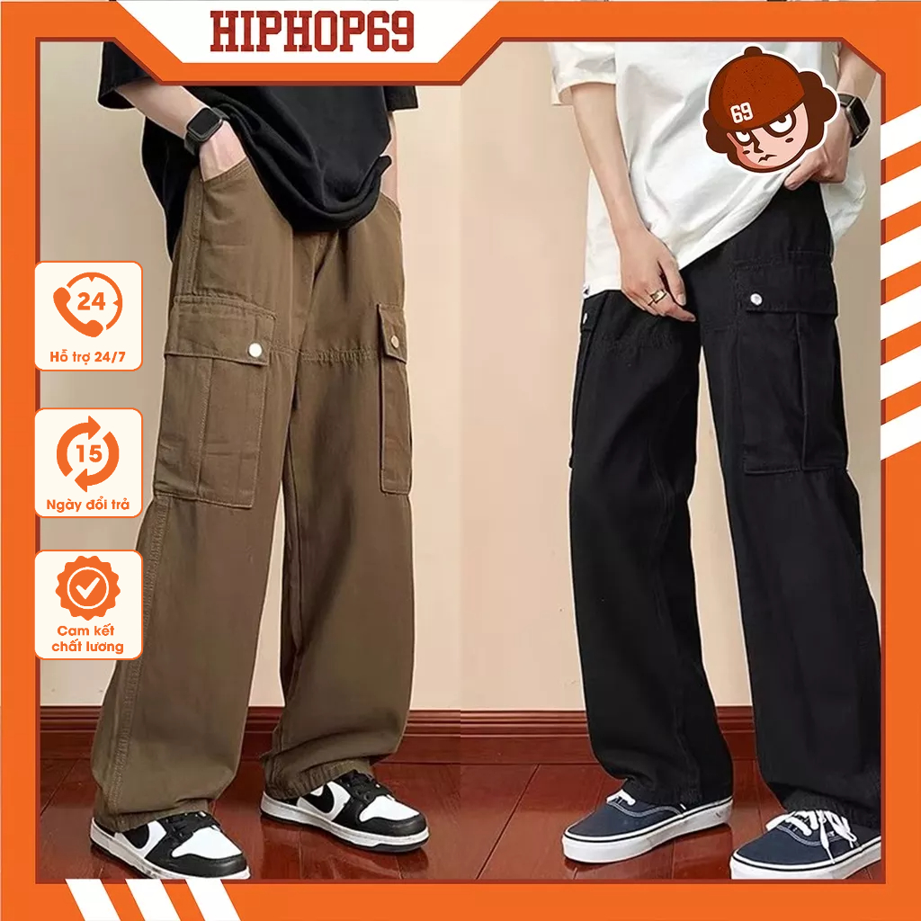 Quần Túi Hộp Nam Nữ Ống Rộng Quần cargo pants kaki phong cách Quần ống đứng đường phố cá tính Q002