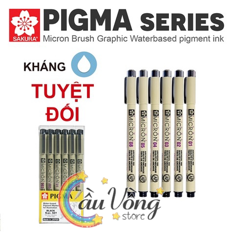 Bộ 6 bút line đi nét kháng nước chuyên nghiệp Sakura Pigma Set (micron 01 02 03 04 05 08) chuyên vẽ truyện tranh