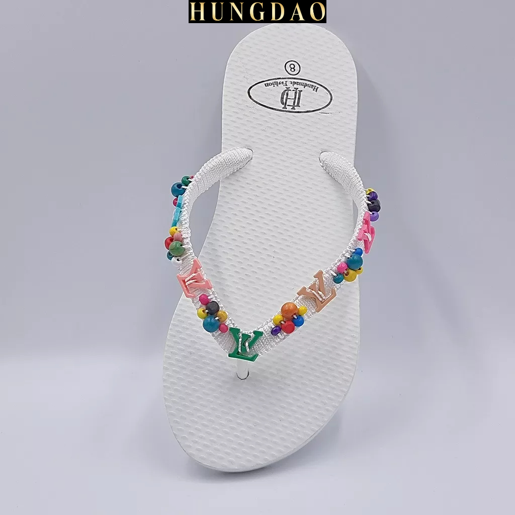 Dép nữ thời trang HD đính chữ xinh xắn mang đi chơi có đế chống trơn trượt đủ size nhiều màu