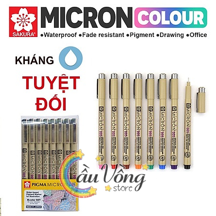 Set 8 Bút line màu kháng nước đi nét chuyên nghiệp Sakura Pigma Micron ngòi 005 vẽ chuyên nghiệp