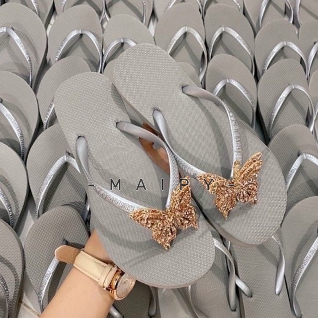 Dép tông kẹp nữ xỏ ngón Havaianas đi biển nơ bướm nhũ Maipy (8 màu)- DL116
