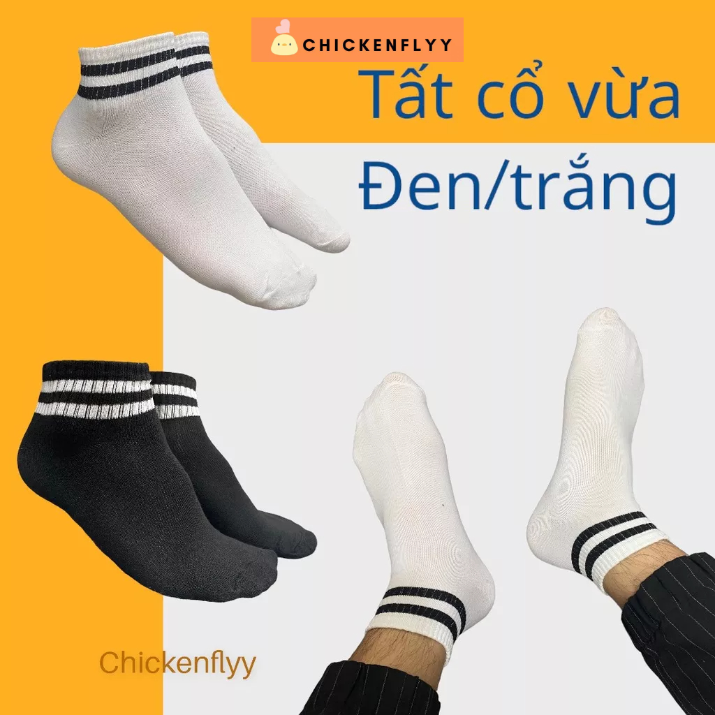 Tất cổ vừa viền đen/trắng