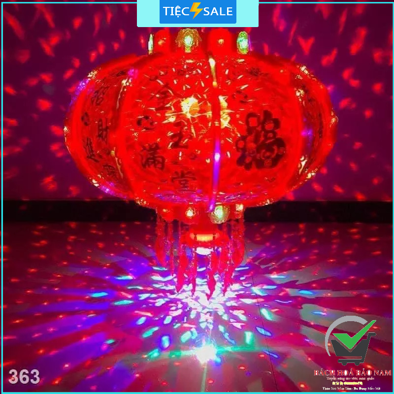 Lồng Đèn LED Chữ Nổi / Lồng Đèn Điện Xoay 360 có đèn led nhấp nháy màu đỏ rực rỡ treo tết / Đường Kính 50cm/60cm