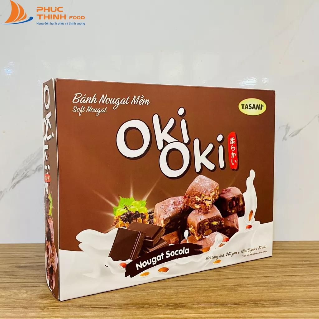 Bánh Nougat - kẹo hạnh phúc Oki Oki Vị Socola Hạnh Nhân Hộp 240g