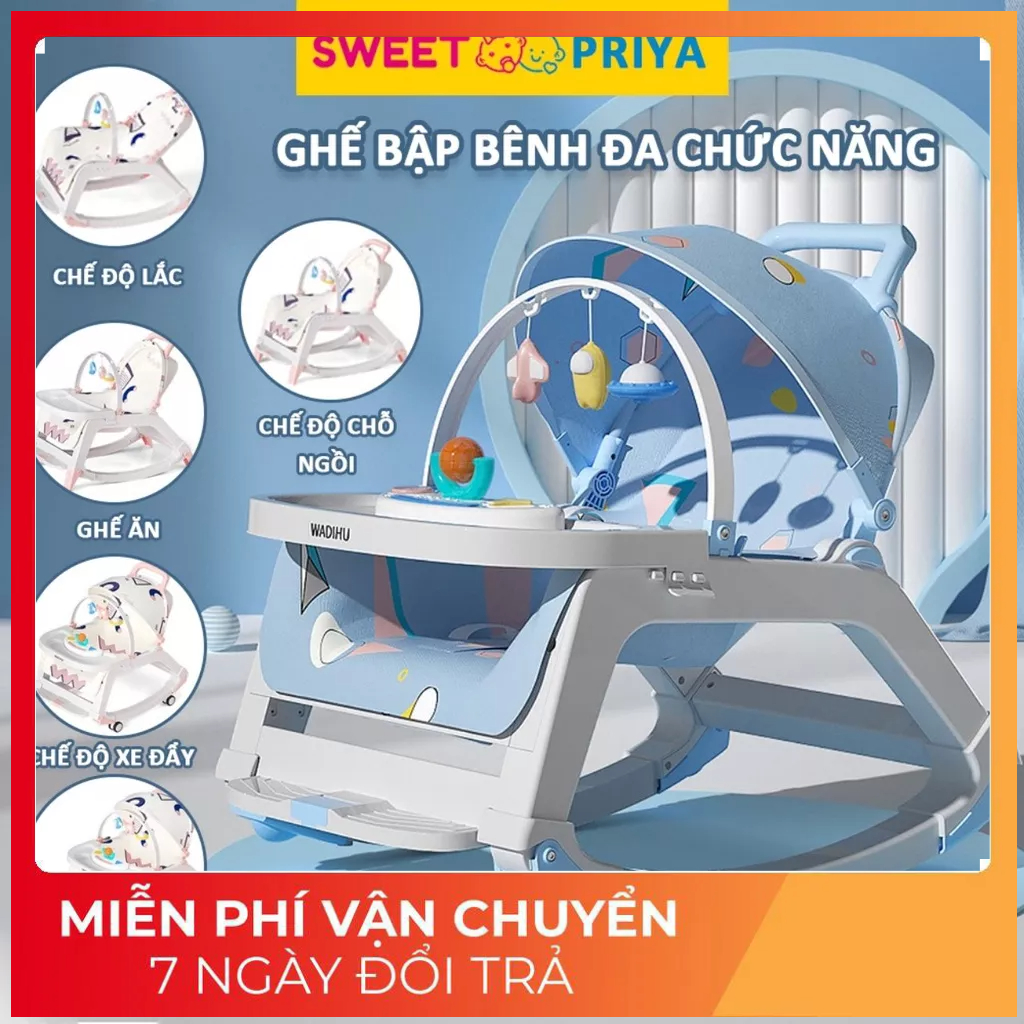 Nôi rung - Nôi rung cho bé 5in1 có nhac đồ chơi và bàn ăn cho bé,I