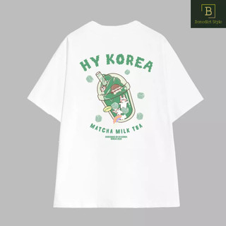 Cao cấp - Áo thun tay lỡ form rộng áo thun unisex in hình ly trà sữa Matcha Thỏ trắng Bunny