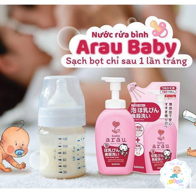 Nước rửa bình Arau Baby Nhật Bản chai 500ml /túi 450ml /combo sale