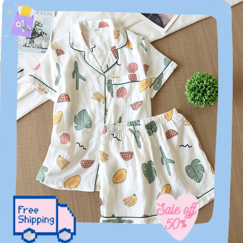 Đồ Bộ Ngủ Nữ Pijama, Set Đồ Nữ Mặc Nhà Dễ Thương Cộc Tay Quần Đùi Chất Liệu Lụa Thoáng Mát Họa Tiết Dễ Thương