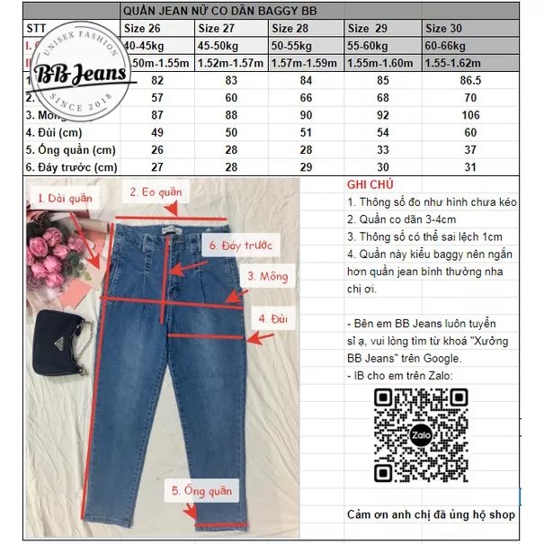 Quần jean nữ co dãn Baggy thời trang 2024 BB Jeans