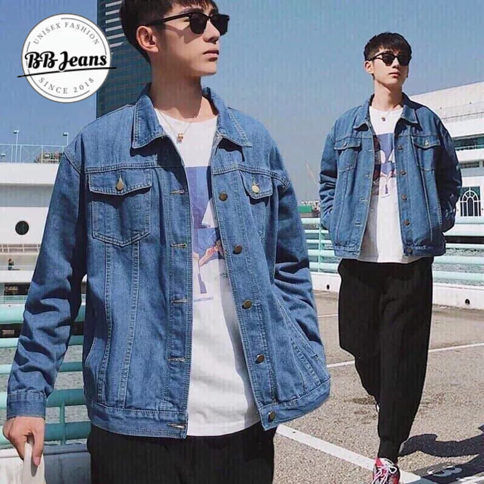 Áo khoác jean nam nữ xanh kinh điển Basic nhạt - đậm - áo jean unisex xanh rách BB Jeans FORM RỘNG  40-85kg