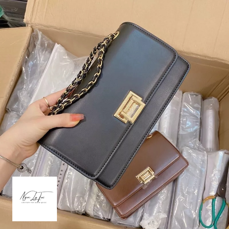 Túi Cnk nâu trơn khóa gập sz24 + túi vải hãng+ code