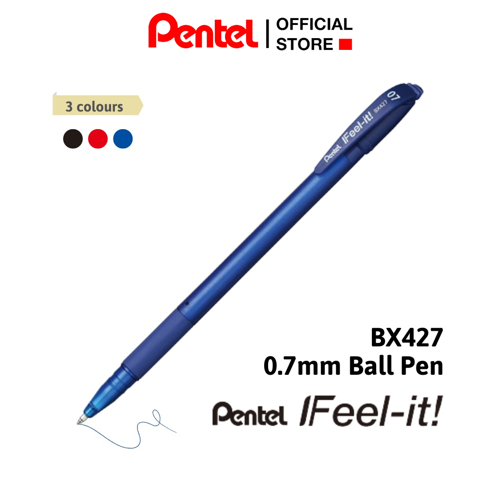 Bút Bi Pentel Nhật Bản Có Nắp Đậy BX427 | Trơn Mượt Không Đọng Mực | Ngòi 0.7mm 3 Màu Xanh/ Đỏ/ Đen | Nét Êm Không Tắc |