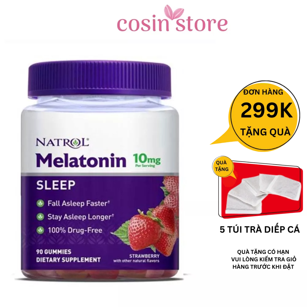 Kẹo dẻo Natrol Melatonin 10mg Sleep 90 viên Hỗ trợ cải thiện giấc ngủ
