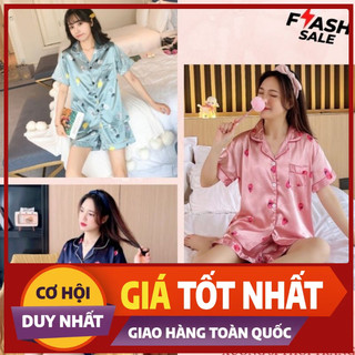 Bộ Đồ Ngủ Pijama Nữ Cộc Tay Siêu dễ thương, Bộ Pizama Lụa Satian cáo cấp mặc ở nhà cute