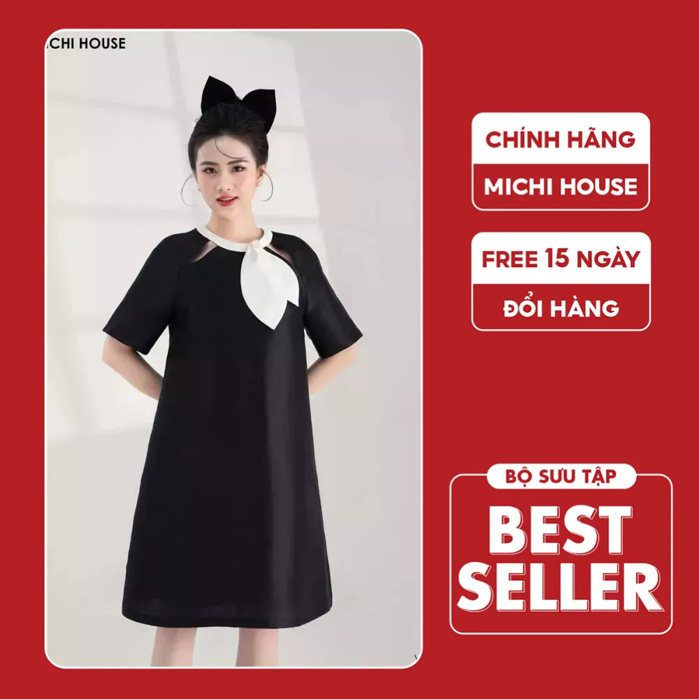 Đầm Dự Tiệc Dáng Suông A Michi House Váy Xuông Dáng Dài Đến Gối Màu Đen Sang Trọng Có Bigsize Đến 75kg Bầu Mặc Xinh V501