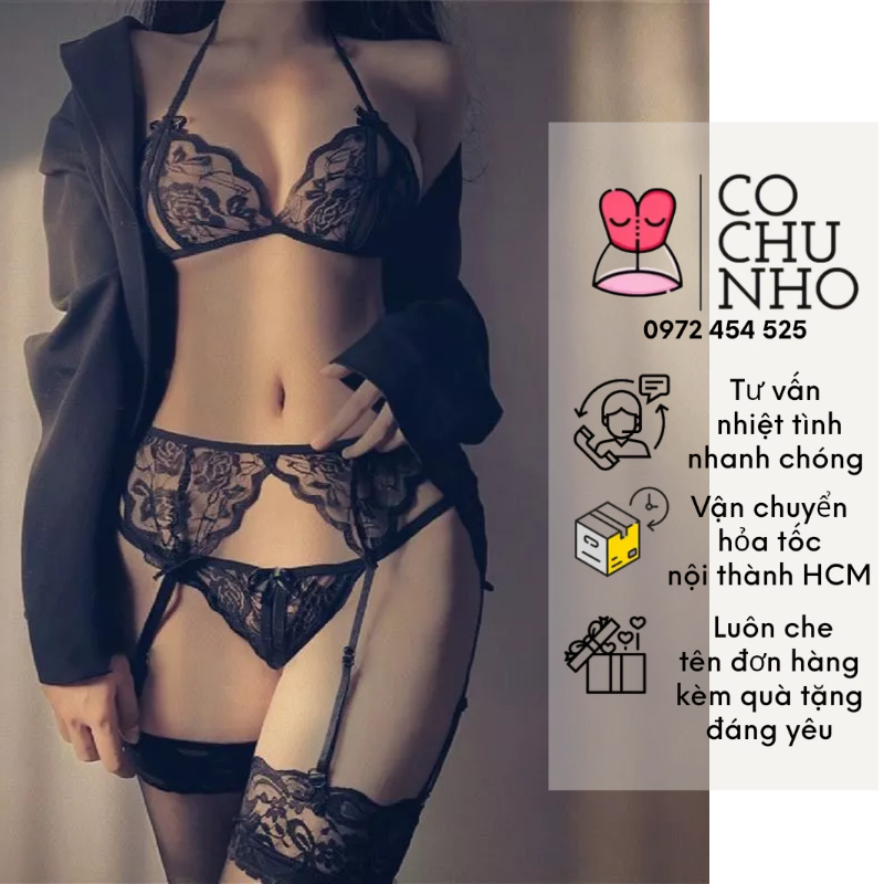 DL64 - Bộ Đồ Lót 2 Mảnh Ren Xuyên Thấu - Bộ Lọt Khe G String Xẻ Nữ Sexy Gợi Cảm kèm Đai Kẹp Tất -cochunhoquan11 | BigBuy360 - bigbuy360.vn