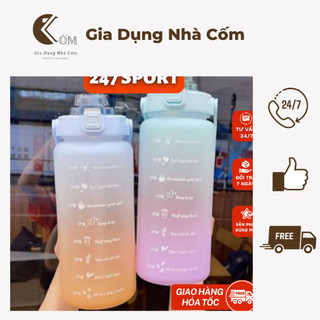 Bình nước 2 lít cute chia vạch nhắc nhở bình đựng nước 2L có vòi tập gym thể thao