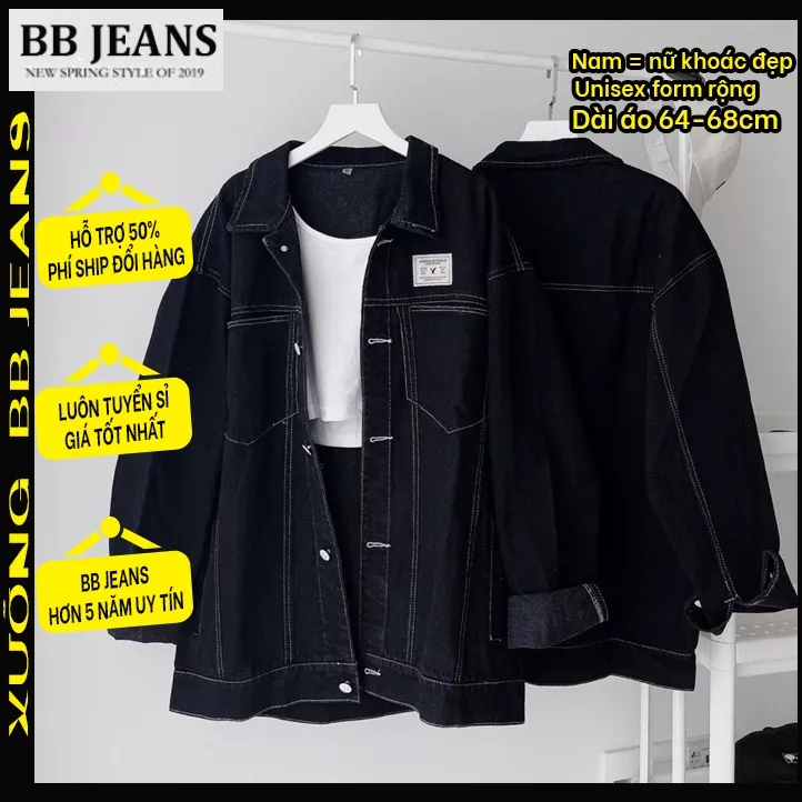 Áo khoác Jeans CHAMPION form rộng màu XANH/ĐEN 🏁 Nam nữ unisex 🖤 Áo khoác bò denim BB Jeans