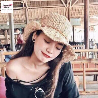 Nón cói mềm thắt nơ da vintage