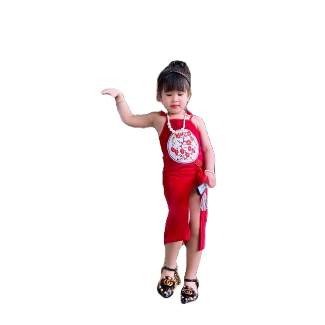 Váy nhung bé gái, váy sườn xám Trung hoa dễ thương, chất nhung đẹp