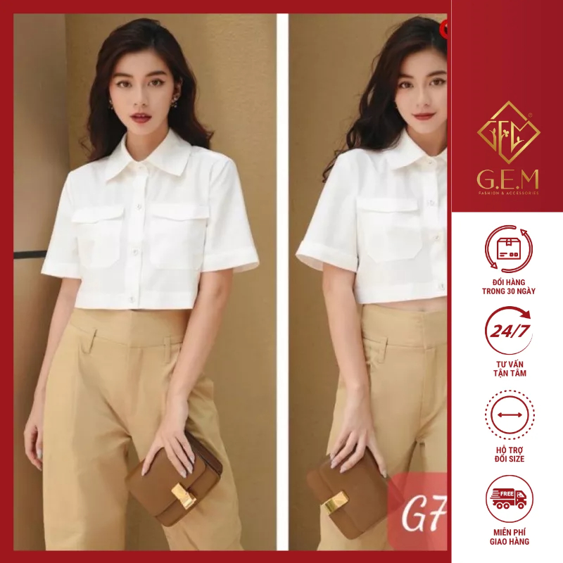 Áo sơ mi croptop G76 chất vải đẹp thiết kế đơn giản nhưng lại rất cá tính đậm phong cách thời trang - GEM Fashion