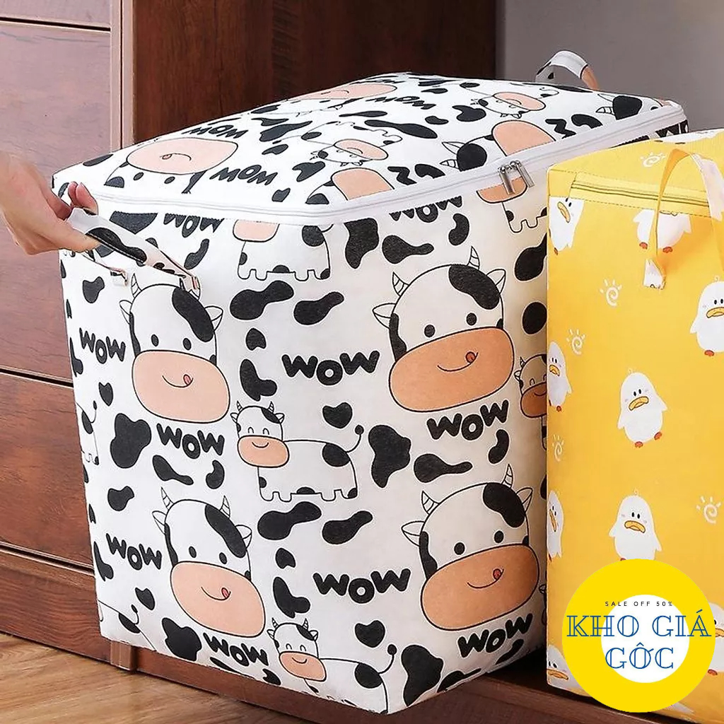 TÚI ĐỰNG QUẦN ÁO CHĂN MÀN CÓ KHOÁ KÉO HÌNH NGỘ NGHĨNH SIZE 100L KHOGIAGOC