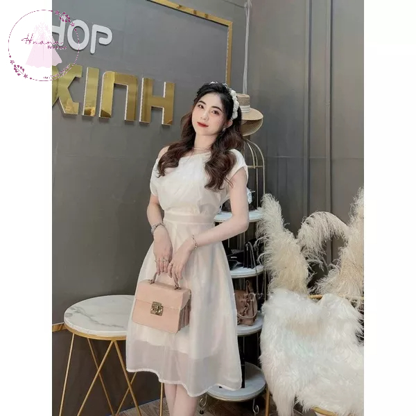 Đầm lệch vai thắt nơ eo thiết kế cao cấp