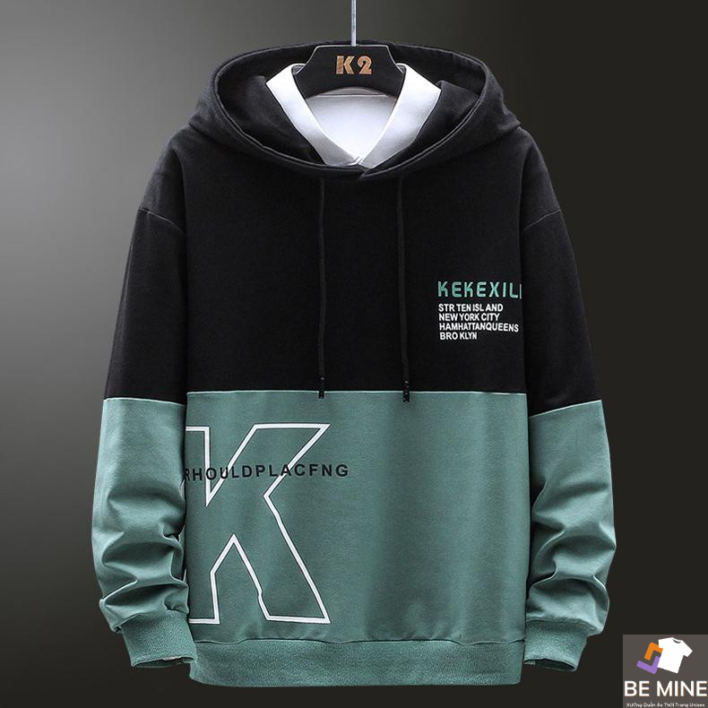 Áo Hoodie Nón Chui Trùm Đầu Nữ Nam Unisex Chất Vải Nỉ Poly Chữ K Đen Xanh MEN TOP 154