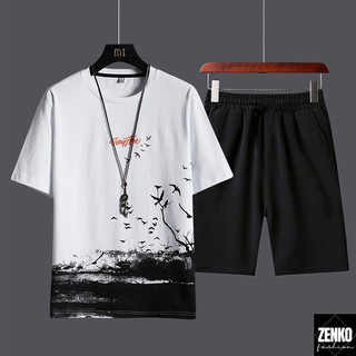 Combo Bộ Quần Áo Hè Thun Nam Áo Tay Ngắn Cổ Tròn Đàn Chim Phối Quần Short Đùi Zenkonam MEN TOP 218 + SHORTS 050