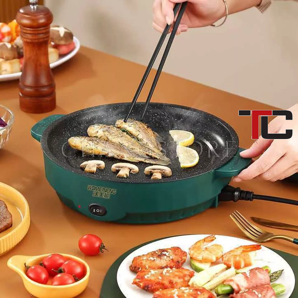 Chảo nướng điện BBQ đa năng, Mặt phủ chống dính, an toàn tiết kiệm, tự ngắt ở nhiệt độ quá cao