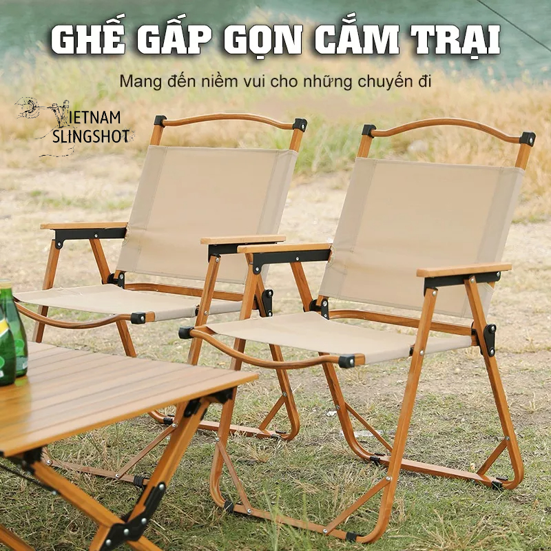 Ghế Gấp Gọn Dã Ngoại Có Tựa Lưng, Ghế Cắm Trại Camping, Khung Nhôm Tay Cầm Gỗ Chắc Chắn [GCC2]