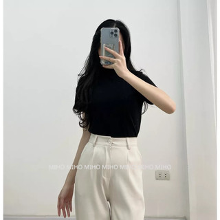 Áo len gân cộc tay cổ 2 phân basic Miho studio
