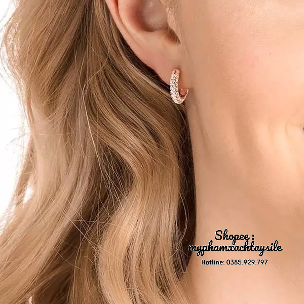 SẴN - Khuyên Tai Swarovski Stone Hoop Màu Vàng Hồng - BÔNG TAI SWA ĐÁ Lisa BlackPink
