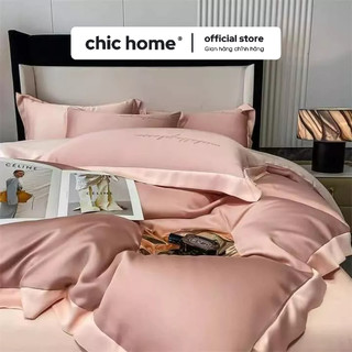 Bộ chăn ga gối lụa Silk CHIC HOME màu sắc sang trọng, bộ ga giường cao cấp 4 món chất liệu mềm, mịn