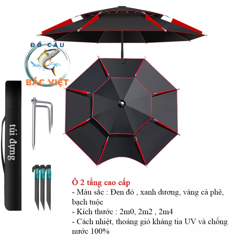 Ô câu cá hàng chính hãng Đồ Câu Bắc Việt dù câu cá 2 tầng đen siêu chống thấm chống tia UVC