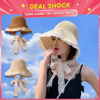 Mũ cói mềm vinatge quảng châu jussy fashion phong cách nón cói đi biển nơ ren có size cho mẹ và bé nhiều màu hot