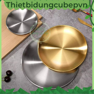 đĩa (dĩa) inox tròn Hàn Quốc, khay inox trang trí, đựng thức ăn (nhiều kích thước) đủ màu vàng và inox ngà.