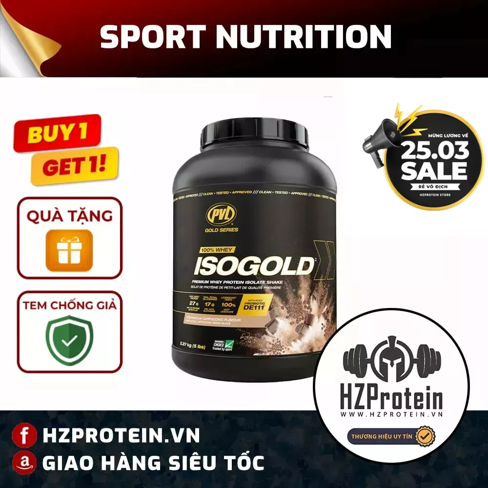PVL ISO GOLD ISOLATE WHEY - SỮA WHEY PROTEIN TINH KHIẾT KẾT HỢP LỢI KHUẨN HỖ TRỢ HỆ TIÊU HÓA (5 LBS)