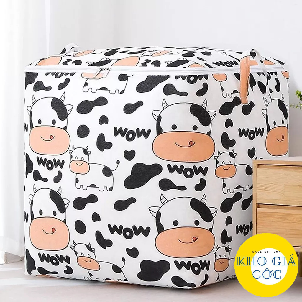 TÚI ĐỰNG QUẦN ÁO CHĂN MÀN CÓ KHOÁ KÉO HÌNH NGỘ NGHĨNH SIZE 100L KHOGIAGOC