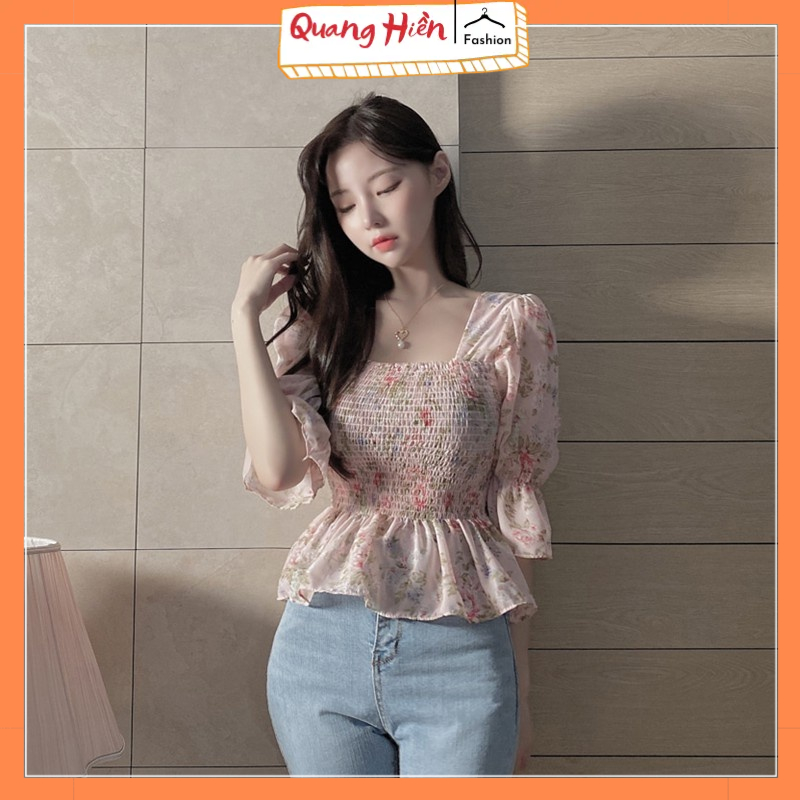 Áo voan hoa chun ngực tay lỡ MS707