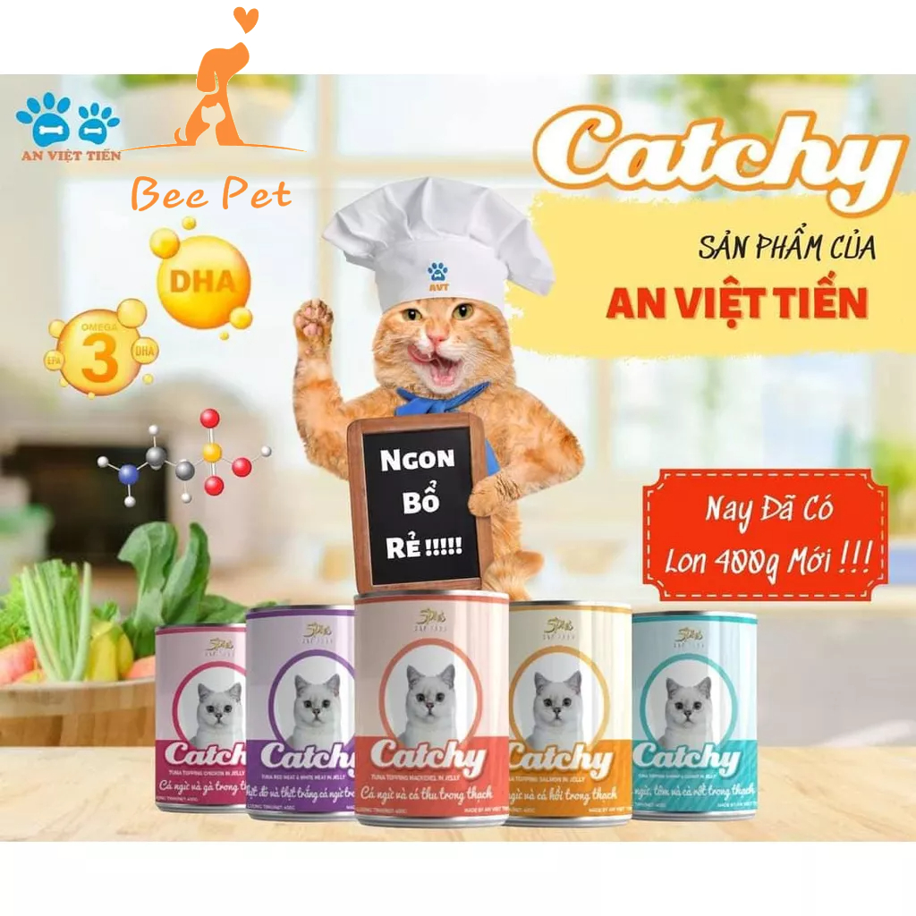 Pate mèo Catchy lon 400g - Pate ướt đủ vị cho mèo full 13 vị mèo con và mèo trưởng thành