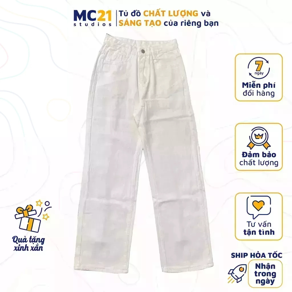 Quần jeans ống suông rộng MC21.STUDIOS lưng cạp cao nữ pants Ulzzang Hàn Quốc Streetwear chất jean xịn Q3402