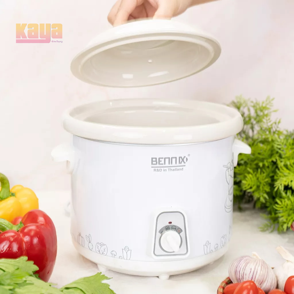 Nồi nấu chậm Bennix Thái Lan, nồi điện nấu cháo, ninh hầm, kho cá tự ngắt khi cạn dung tích 2L và 4L